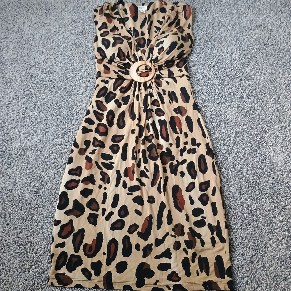 Cache Leopard Animal Print Vintage Y2K Bodycon Dress Size 4 Spandex Line Low Cut